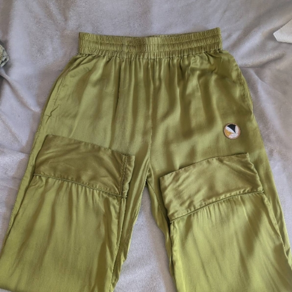Playboy Olive Green Pure Silk Pants